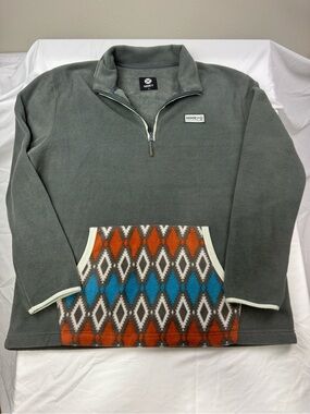 Hooey Men's Slate Green Quarter-Zip Pullover with Orange & Blue Patterned Pocket